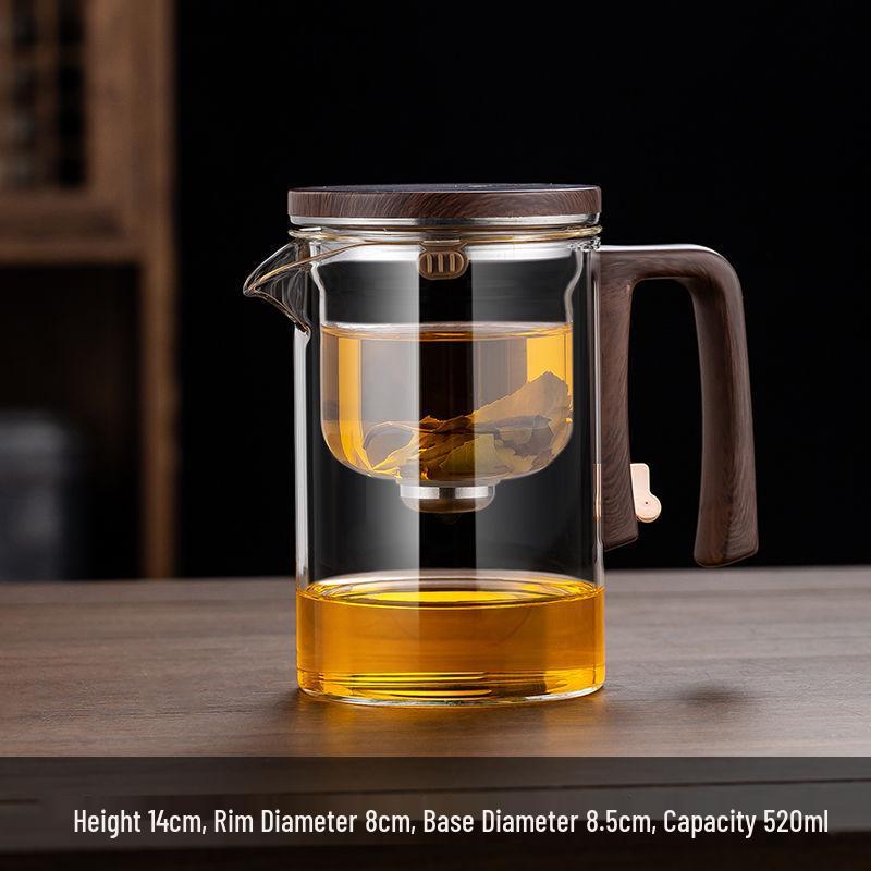 Heat-Resistant Magnetic Floating Cup with Lid, Glass Liner, Tea Separator and One-Key Filtration