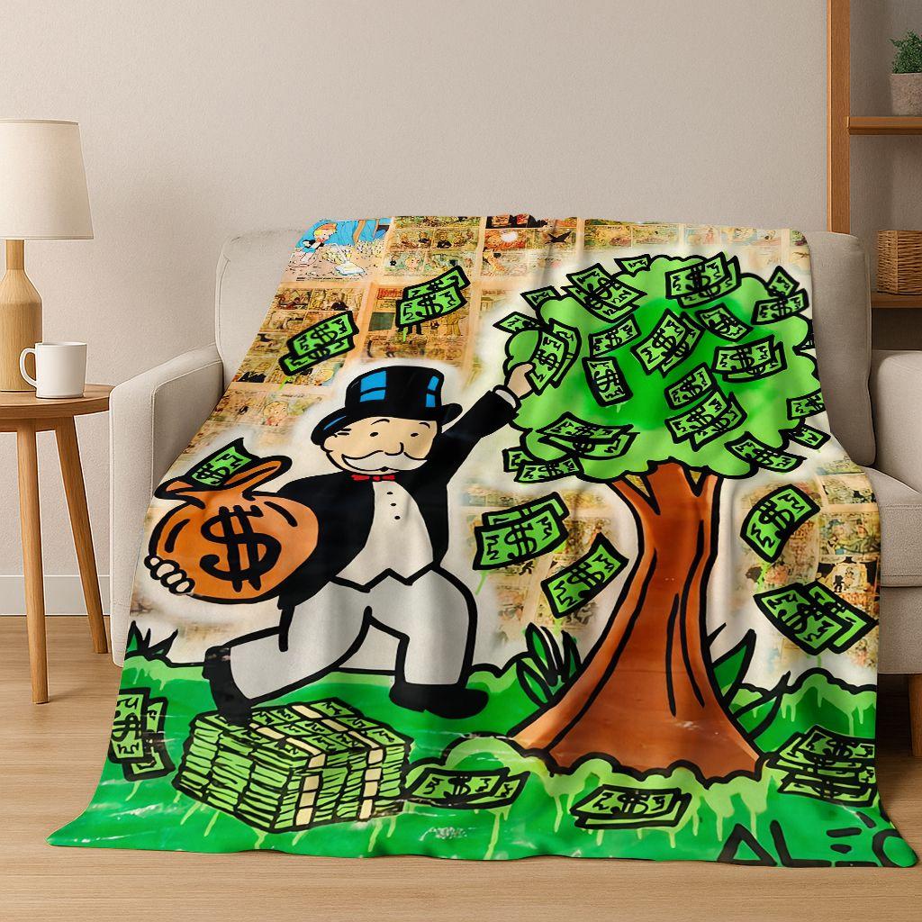Rich Cartoon Monopoly Dollar Game Money Flannel Blanket,Cozy Soft Throw Blanket for Home Bedroom Bed Sofa Picnic Cover Gift Kids