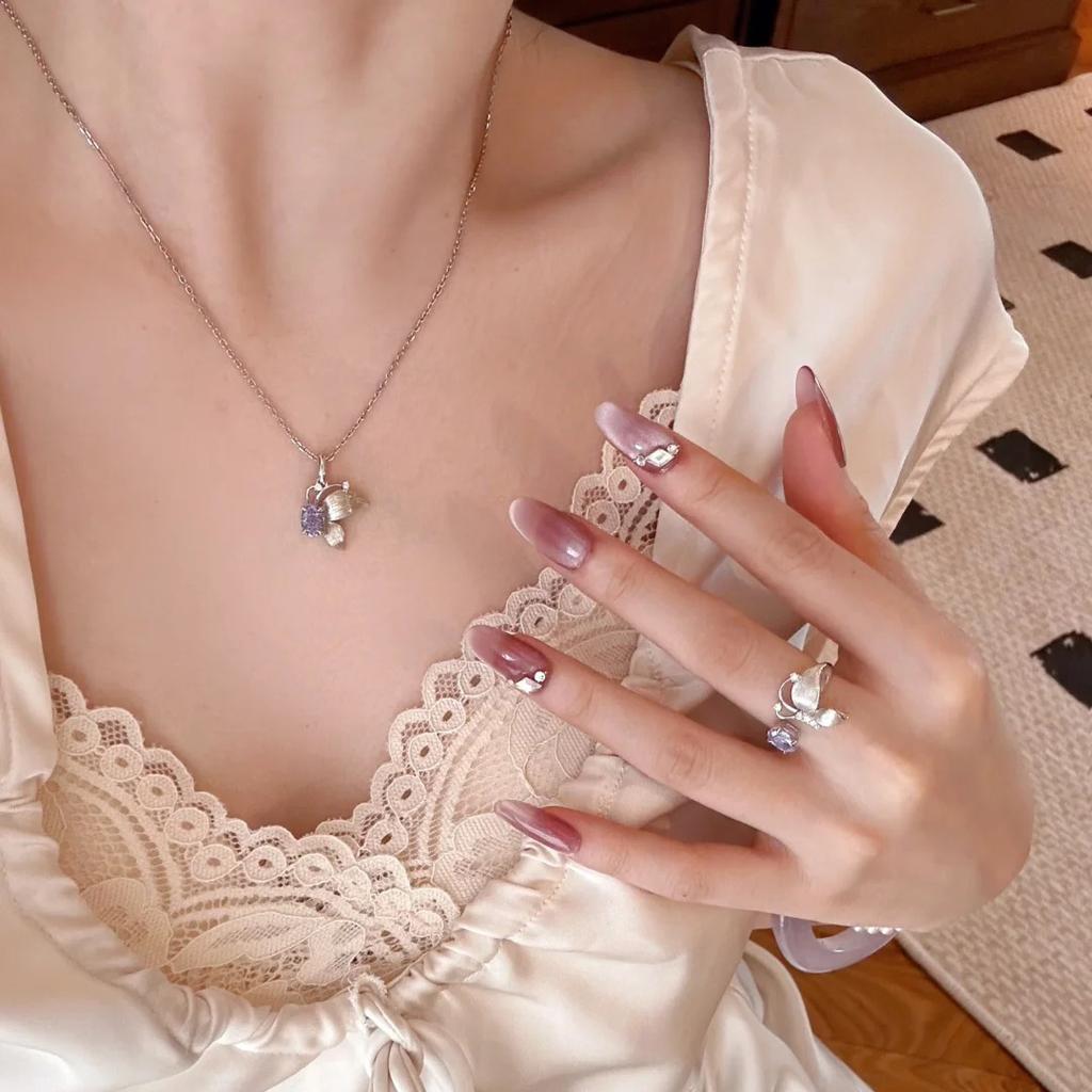 Purple Diamond Butterfly Ring Set Gentle Super Fairy Brushed Purple Butterfly Fairy Purple Pendant