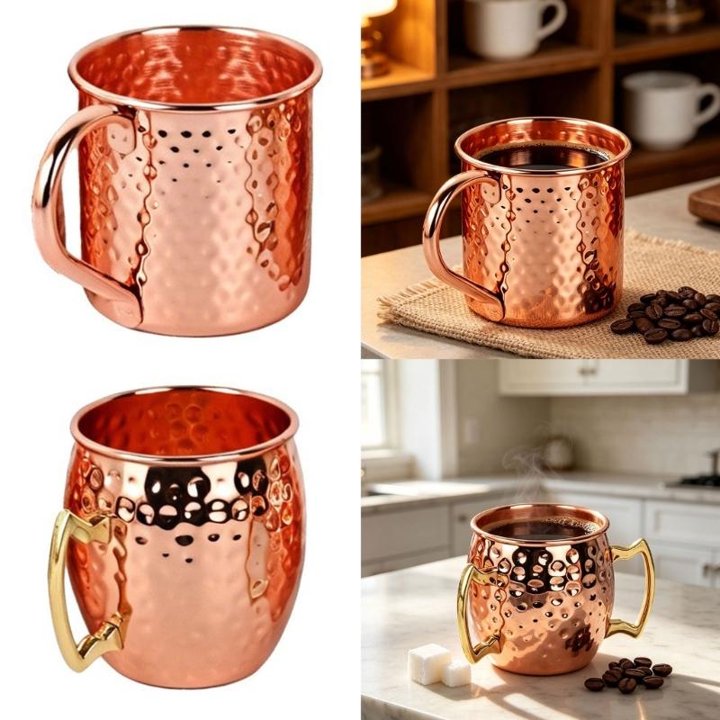 Copper Cocktails Mug with Textured Metallic Finish, Hammered Moscow Mules Cup for Home Dining, Kitchen Bar, Parties, Camping, and Picnics