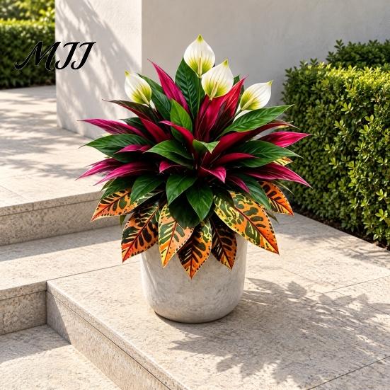 Realistic Artificial Ferns Fern Plant, Autumn Themed Faux Greenery Arrangement, UV Resistant Fake Sunroom Decoration Plants Leaves for Garden