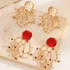 Faux Red Coral Drop Earrings And Necklace Textured Alloy Jewelry with Red Enamel Zircon Accents Unique Ocean-Inspired Design Gift for Women
