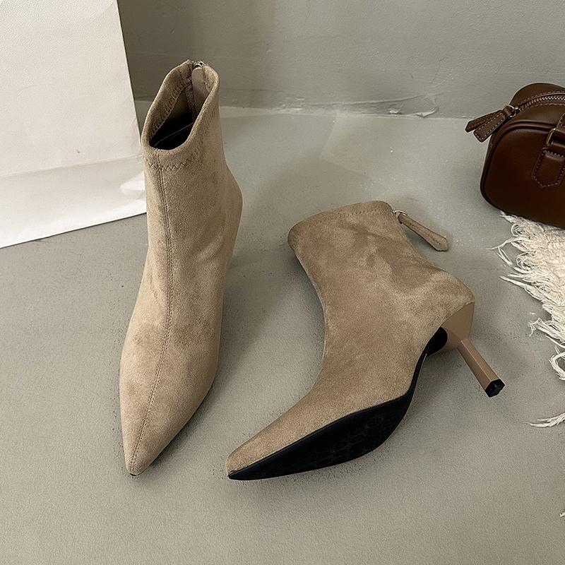 Winter Thin Heel Women Ankle Boots Elegant Pointed Toe Stretch Slim Shoes Female Party Dress Modern Short Botas Para Mujer
