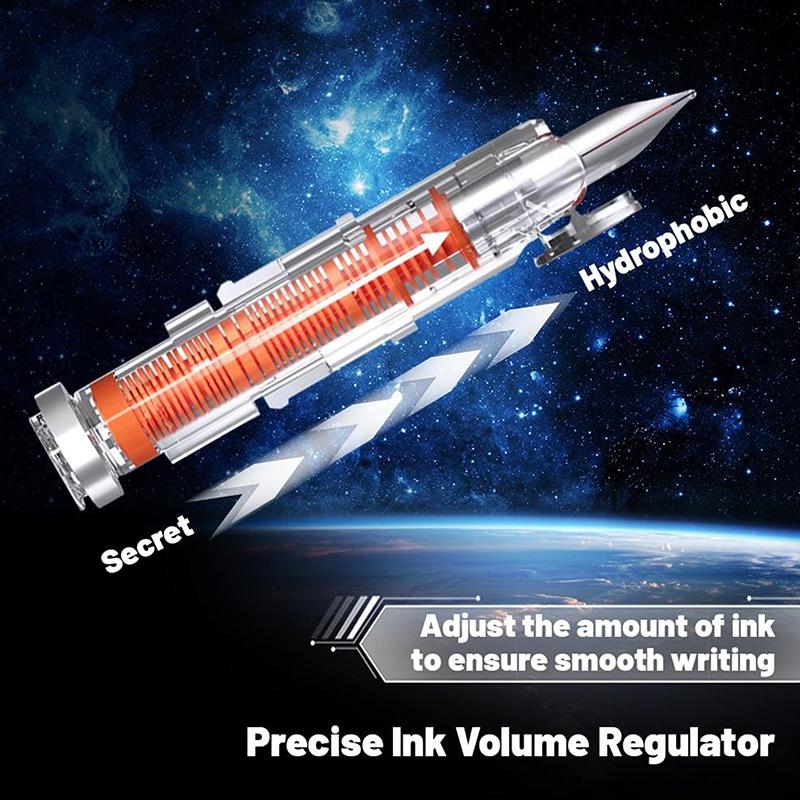 Fountain Pen Retractable 0.38Mmink Medium Nib Transparent Barrel For Calligraphy Includes 5 Refillable Ink Cartridges 1 Pen Case