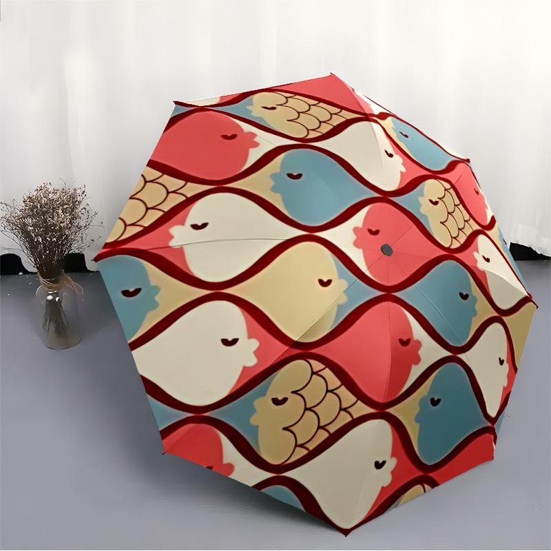 1pc Fish Pattern Automatic Open 8-Rib Windproof Umbrella, Travel & Commuting, Suitable for All Seasons