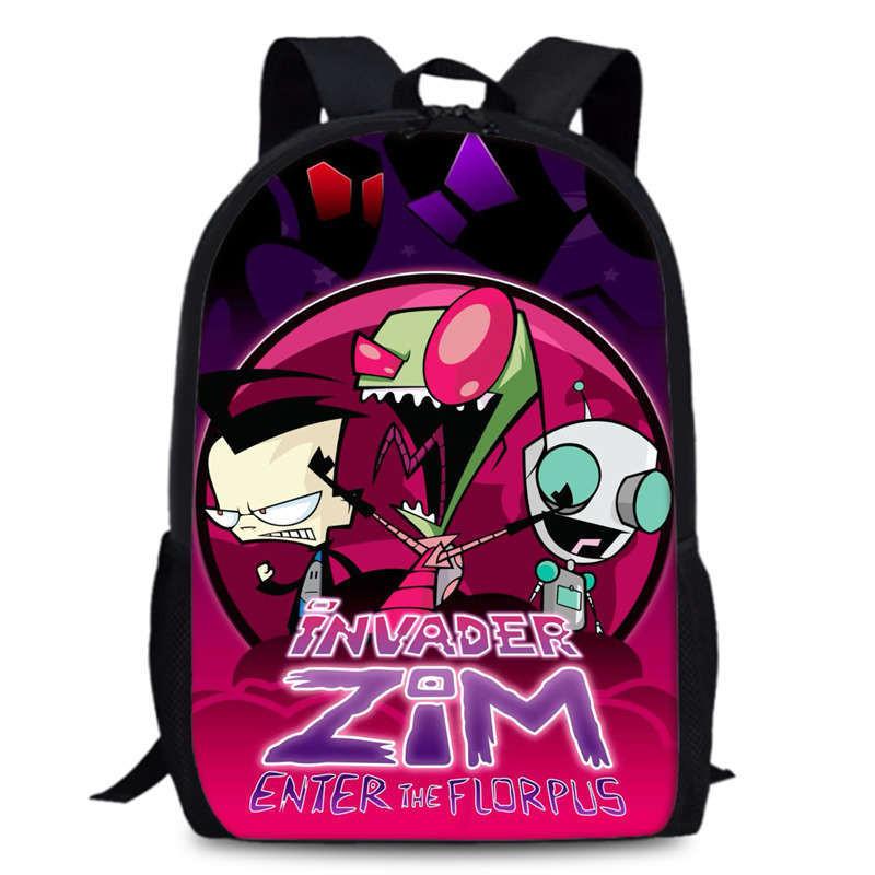 Zim Dib Invader Gaz Cartoon Animated Character Printed Backpack Children