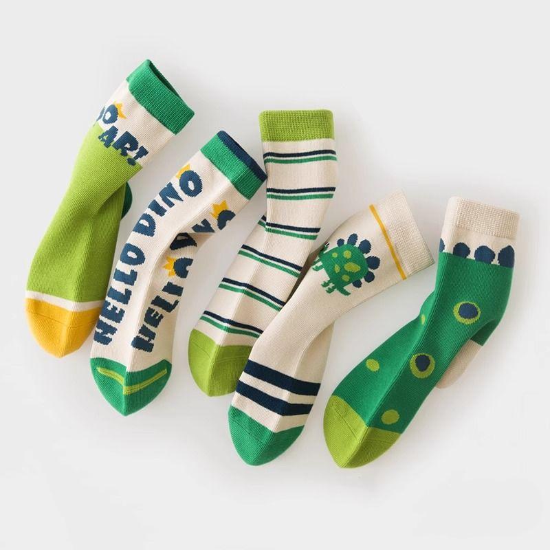 

5 пар/комплект детские носки-трубы детские милые сладкие мультяшные зеленые динозавры хлопковые удобные дышащие весенне-осенние носки для мальчиков и девочек XL зелёный
