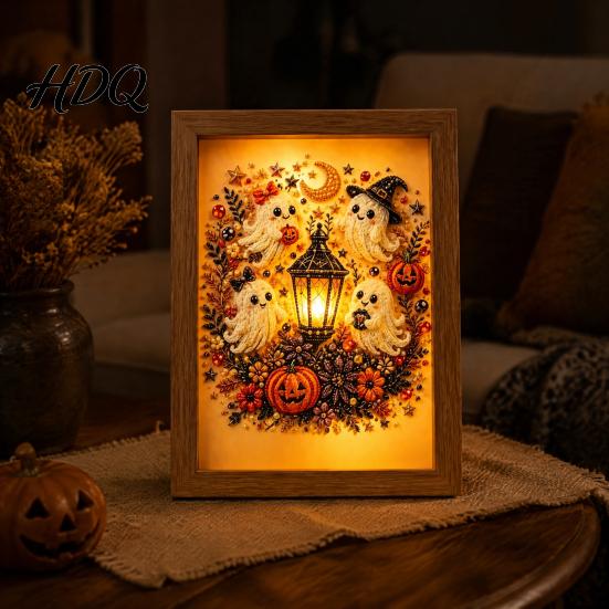 Gothic Style Bedroom Accessories Ghost Photo Frame Lamp Halloween Lighted Shadow Box Seasonal Shelf Accents Skeleton Table Centerpiece for