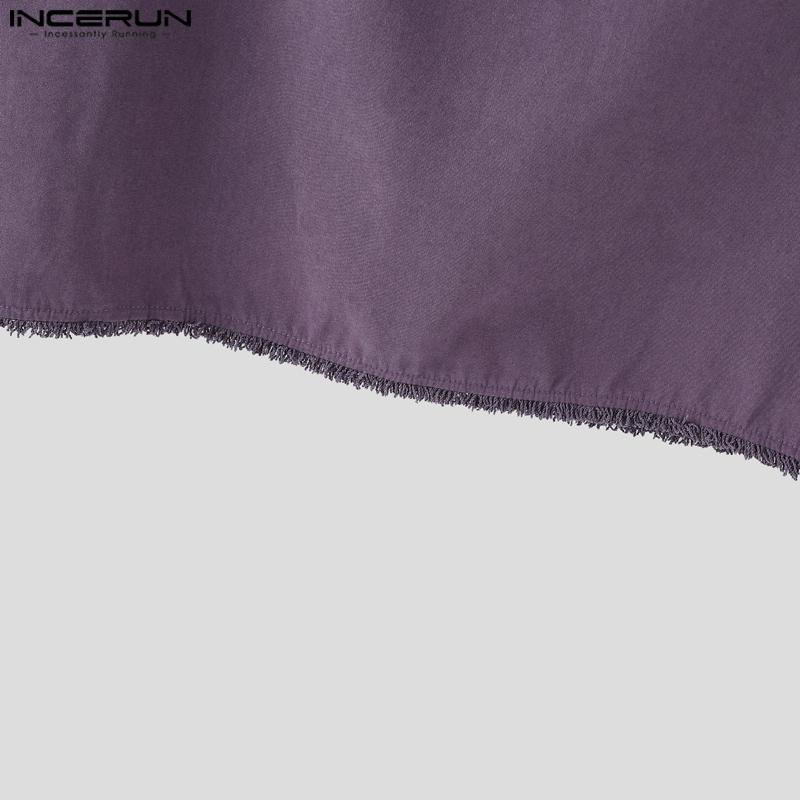 INCERUN Men Round Neck Sleeveless Tassel Hem Casual Loose Tank Tops