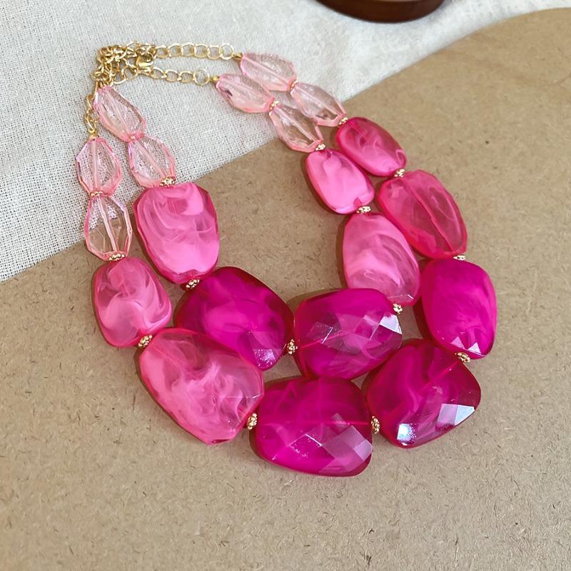 Irregular acrylic beaded double-layer necklace, dopamine personality exaggerated collarbone chain, niche design sense item decoration for women