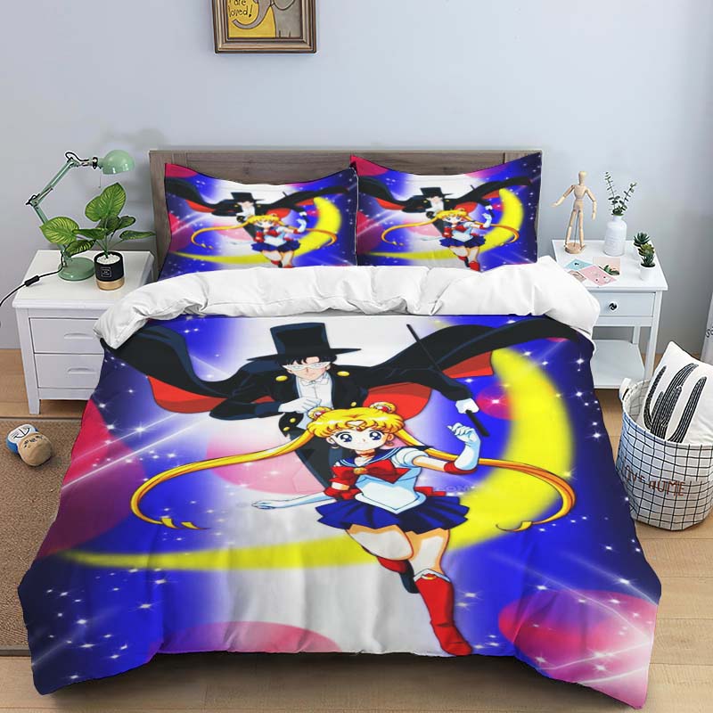 This three-piece bedding set, themed around the classic anime "Sailor Moon," features soft and comfortable duvet and pillowcases