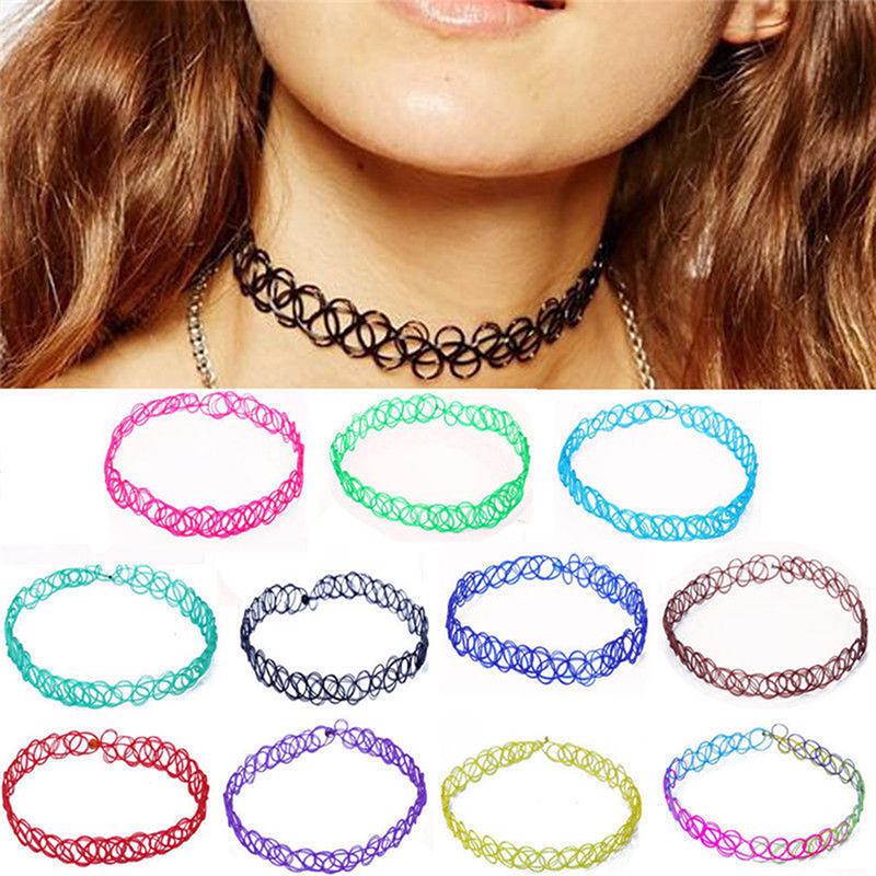 12 Pcs/ Set  Collares Vintage Stretch Tattoo Choker Necklaces Women Girls Charm Punk Retro