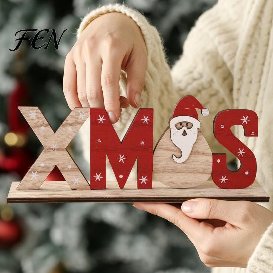 Wood Letter Ornament Wooden Christmas Table Sign, XMAS SNOW NOEL Tabletop Sign with Festive Party Decor Base, Hollow Centerpiece for Xmas Decorations