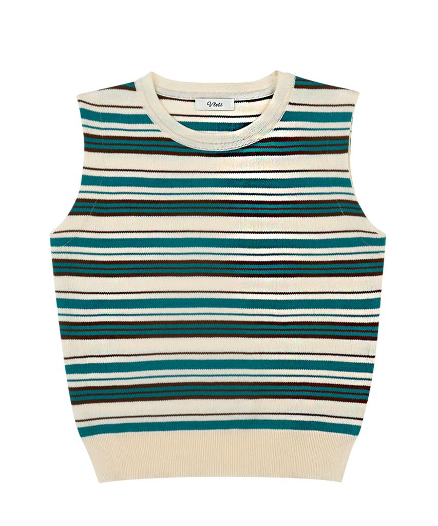 VLETI Stripe Viscose Knit Sleeveless (Beige)