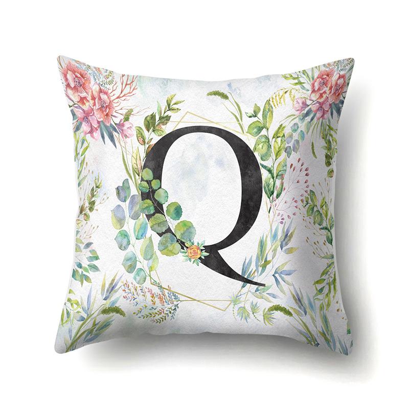 Polyester Pillowcase Green Leaf Decorative Print Pillowcase 26 English Letter Cushion Cover