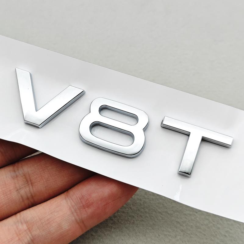 3D ABS Car Letters Rear Trunk Badge V10 V6T 2.0T Logo Sticker Emblem For  Audi A4 A5 A6 A7 A8 Q/S/RS/SQ Series Auto Accessories