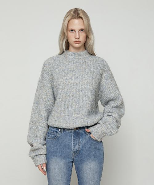 Current Boucle Mix Crewneck Knit Top [Light Blue] Light Blue/Free