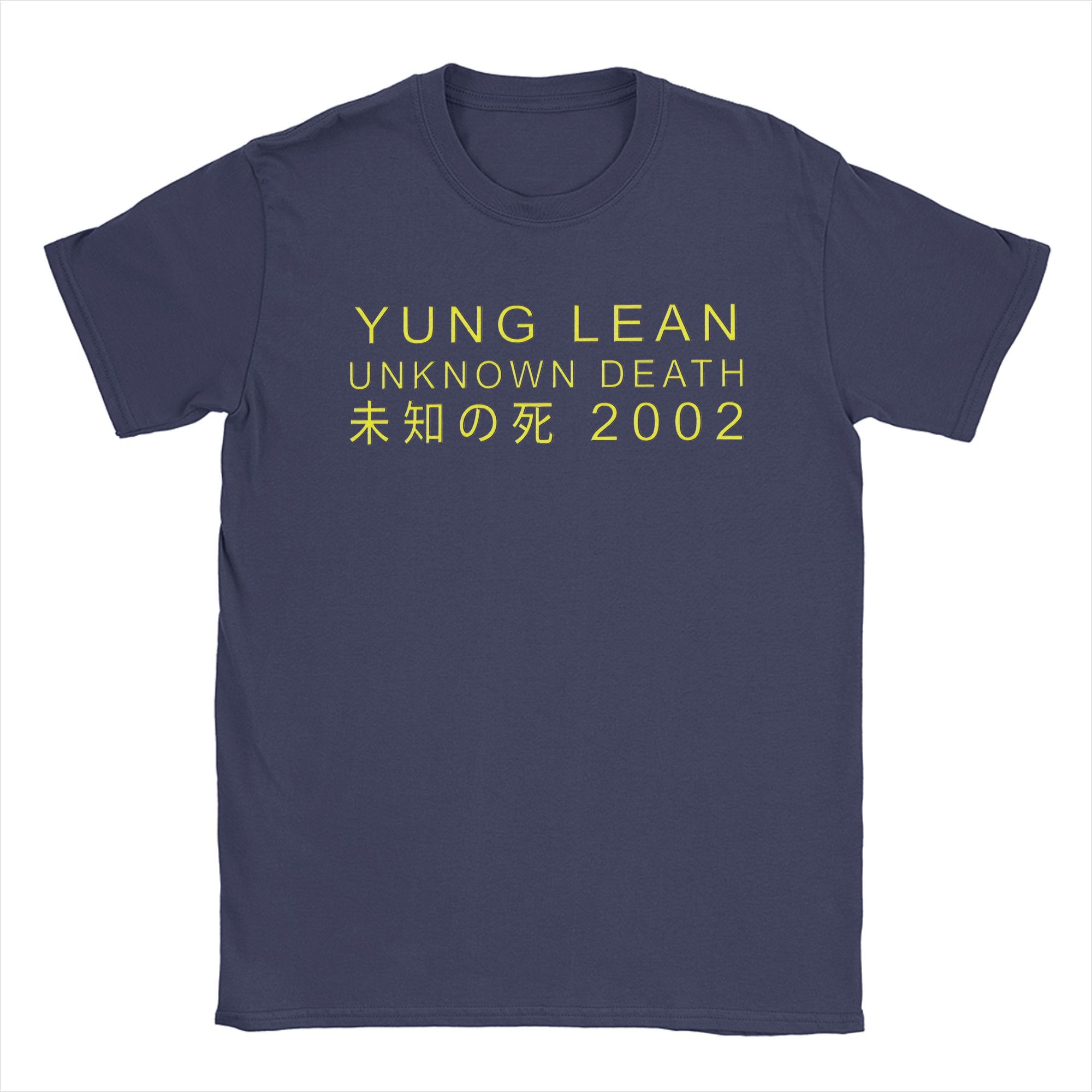 

Yung Lean Unknown Death 2002 Жовті футболки Чоловічі Бавовняні Вінтажні Футболки Круглий Виріз Тур Альбому Футболка Короткий Рукав Одяг Великого Розміру XXXXXL темно-синього кольору