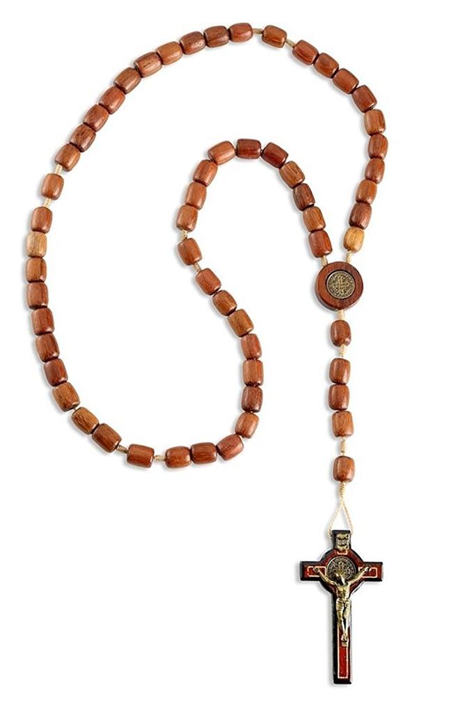 Catholic Church Rosary Handmade Wood Necklace Made in Brazil St. Benedict's Men's