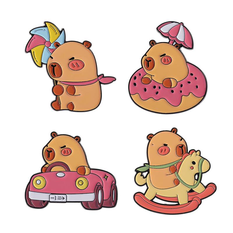 4-8PCS/SET Enamel Pins Custom Cute Capybara Oil Painting Brooches Lapel Badges Clothes Animal Jewelry Gift for Kids Friends