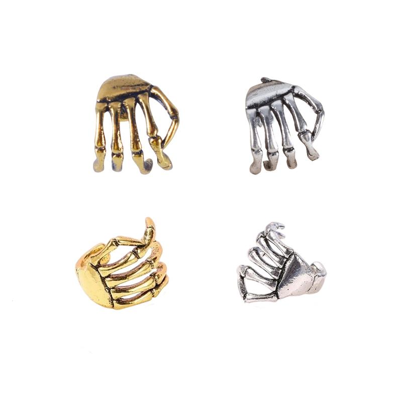 Halloween No Piercing Required Rock Hand Bone Design Jewelry Earrings Halloween Wear Eardrop Party Wear Gold/Silver