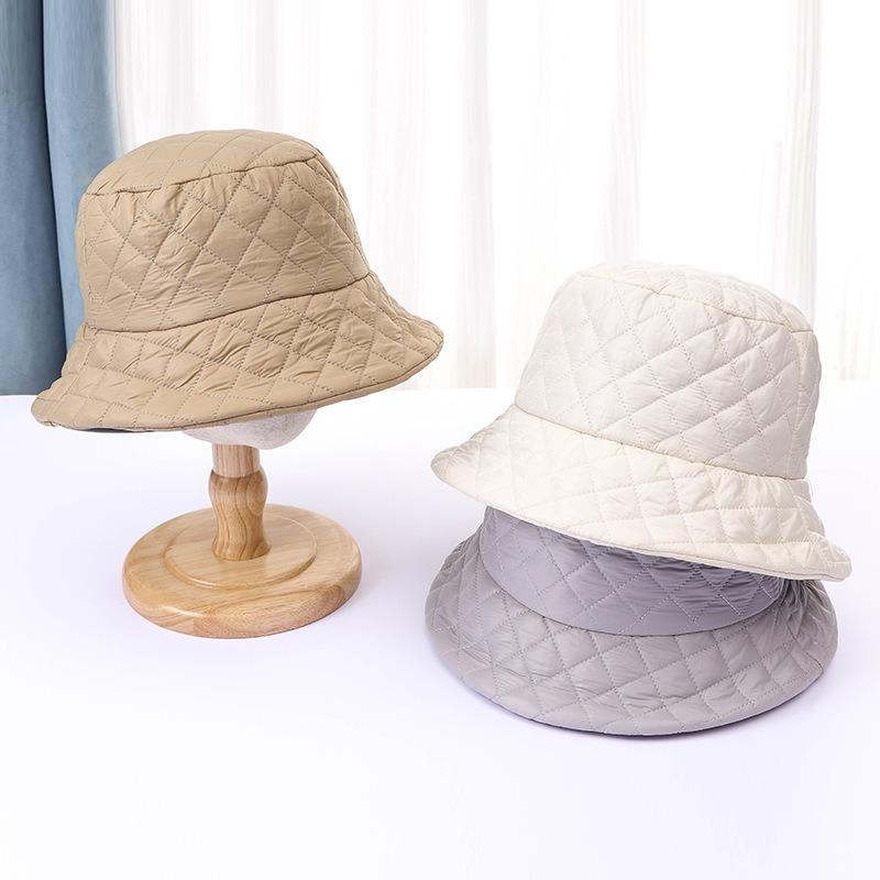 Hat women's new winter bucket hat down cotton versatile show small face thickened breathable warm basin hat men