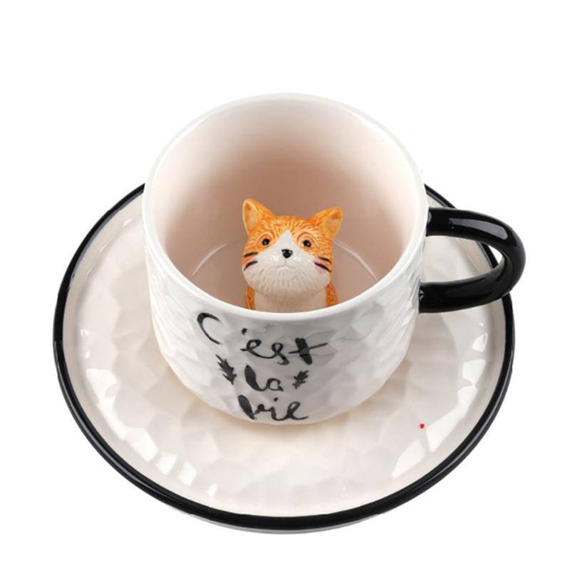 Ceramic Cat Mug for Children, Afternoon Tea, Simple Literary, Coffee Cup and Saucer, Couple Drinking Milk, Cute