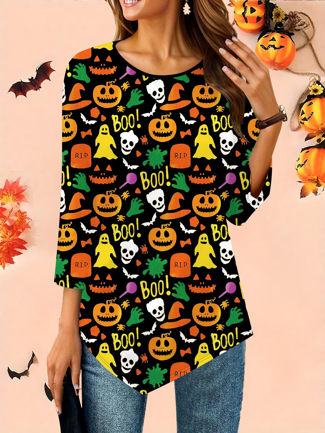 

Женская свободная футболка с круглым вырезом и рукавом три четверти, 3D-рисунок на Хэллоуин, идеальный подарок на Хэллоуин и Рождество 8XL зелёный