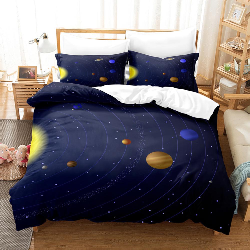 Home Textiles Star Space Pattern Three-Piece Digital Printing Sheet Bed Quilt Kit