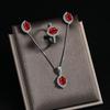 925 Sterling Silver Vintage Diamond Red Zircon Necklace Earrings Ring Set Birthday Anniversary Wedding Party Set Gift