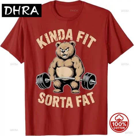 2026kinda Fit Sorta Fat Funny Bear Weightlifting Workout Tee Humor Raccoon Weightlifter Fitness Saying Unisex Tee Novelty Summer