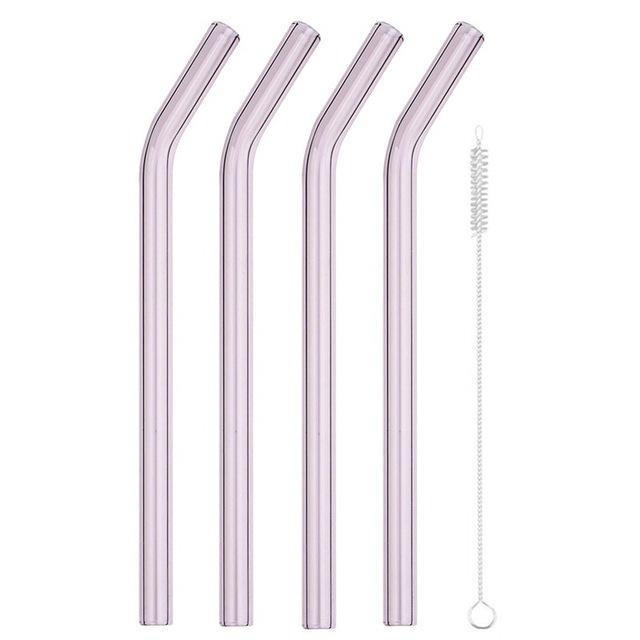 4Pcs Glass Straws Reusable Drinking Glass Tube Eco-friendly With Cleaning Brush Events Party Favors Supply