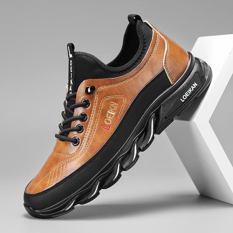 Men s Leather Sneakers Casual Walking Shoes Comfortable Non-Slip Athletic Shoes Thick Sole Sneakers for Men 39
