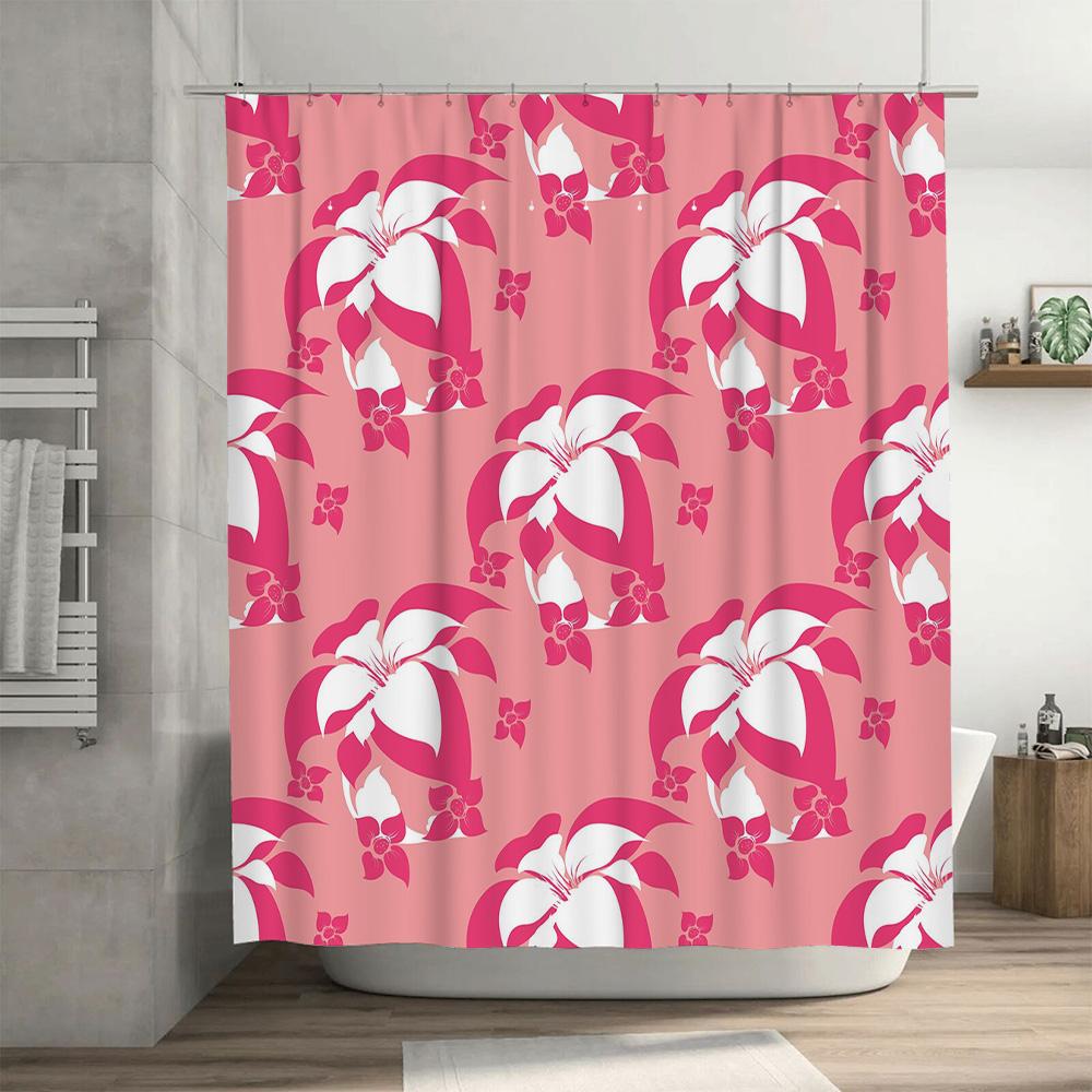 Pink White Floral Shower Curtain Polyester Waterproof Bathroom Decor Set Includes 12 Hooks (SizeMedium)