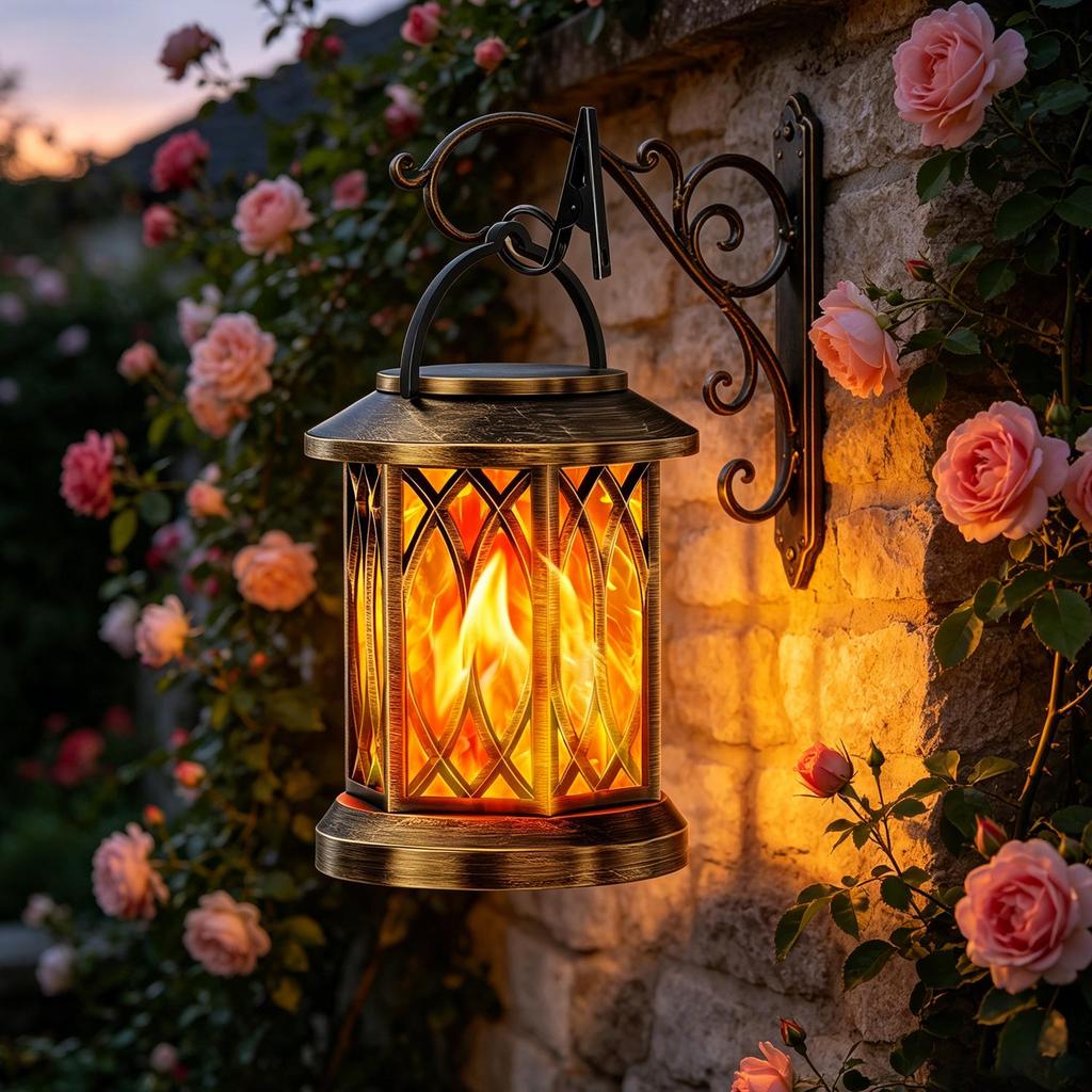 Antique Bronze Solar Flame Lantern: Decorative Outdoor Garden Lamp for a Retro Courtyard Atmosphere