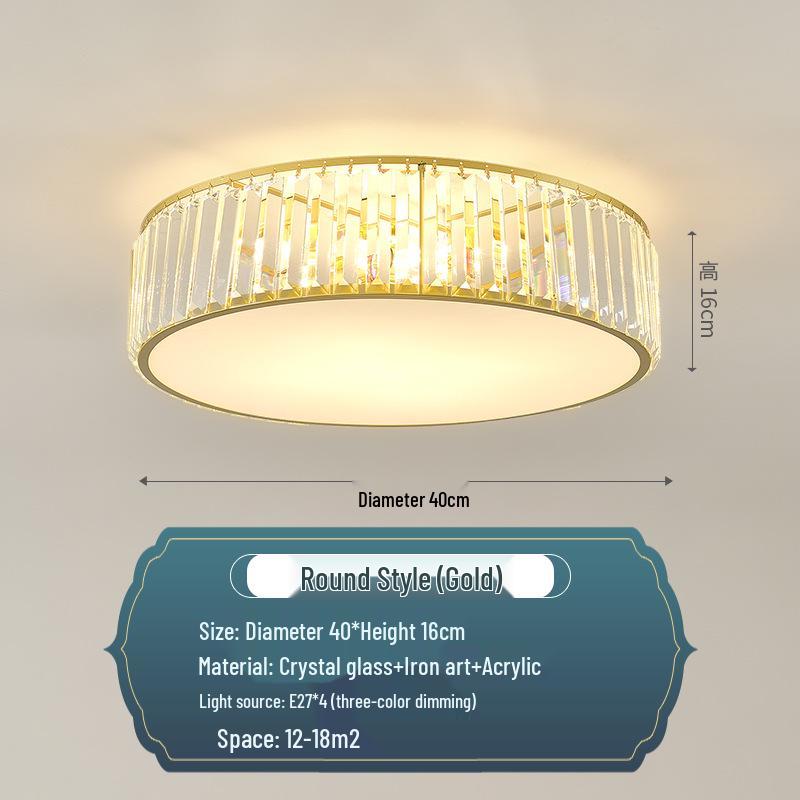 Modern Minimalist Round LED Crystal Ceiling Light for Bedroom, Living Room, Dining Room, and Study