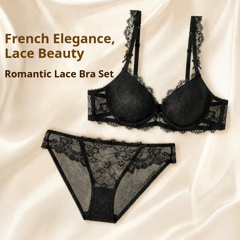 Set Reggiseno Push-Up Sexy in Pizzo Europeo, Set Lingerie a Coppa Sottile Sopra e Spessa Sotto, Raccoglie il Grasso Laterale e Solleva il Seno per Donne con Seno Piccolo