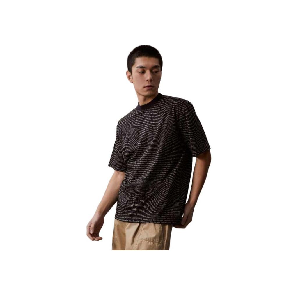 Calvin Klein Letter Print Loose Short Sleeve T-Shirt Men Tops Black J325428-0GP