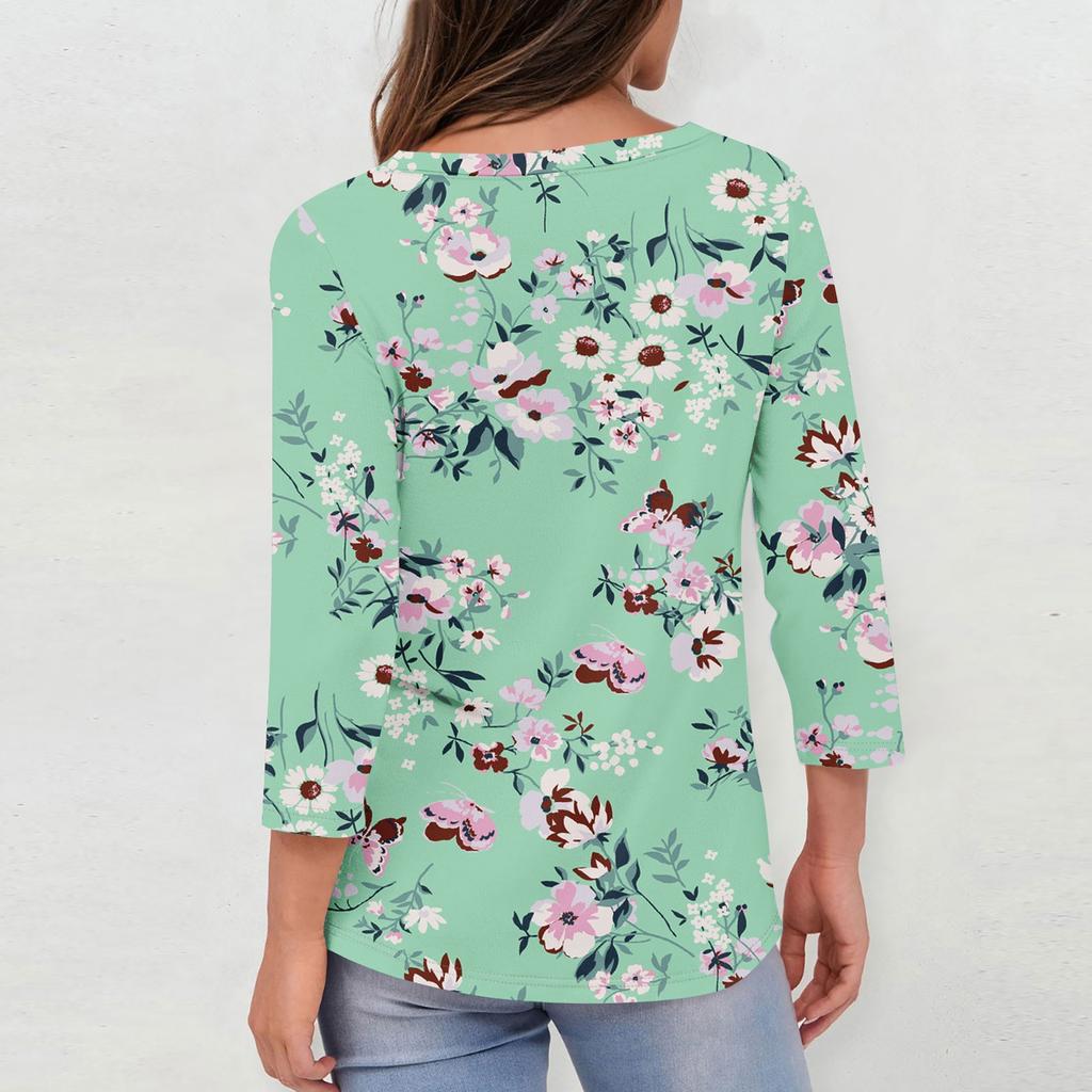 3/4-Ärmel-Shirts für Damen Print Grafik-T-Shirts Blusen Lässig Übergröße Basic Oberteile Pullover