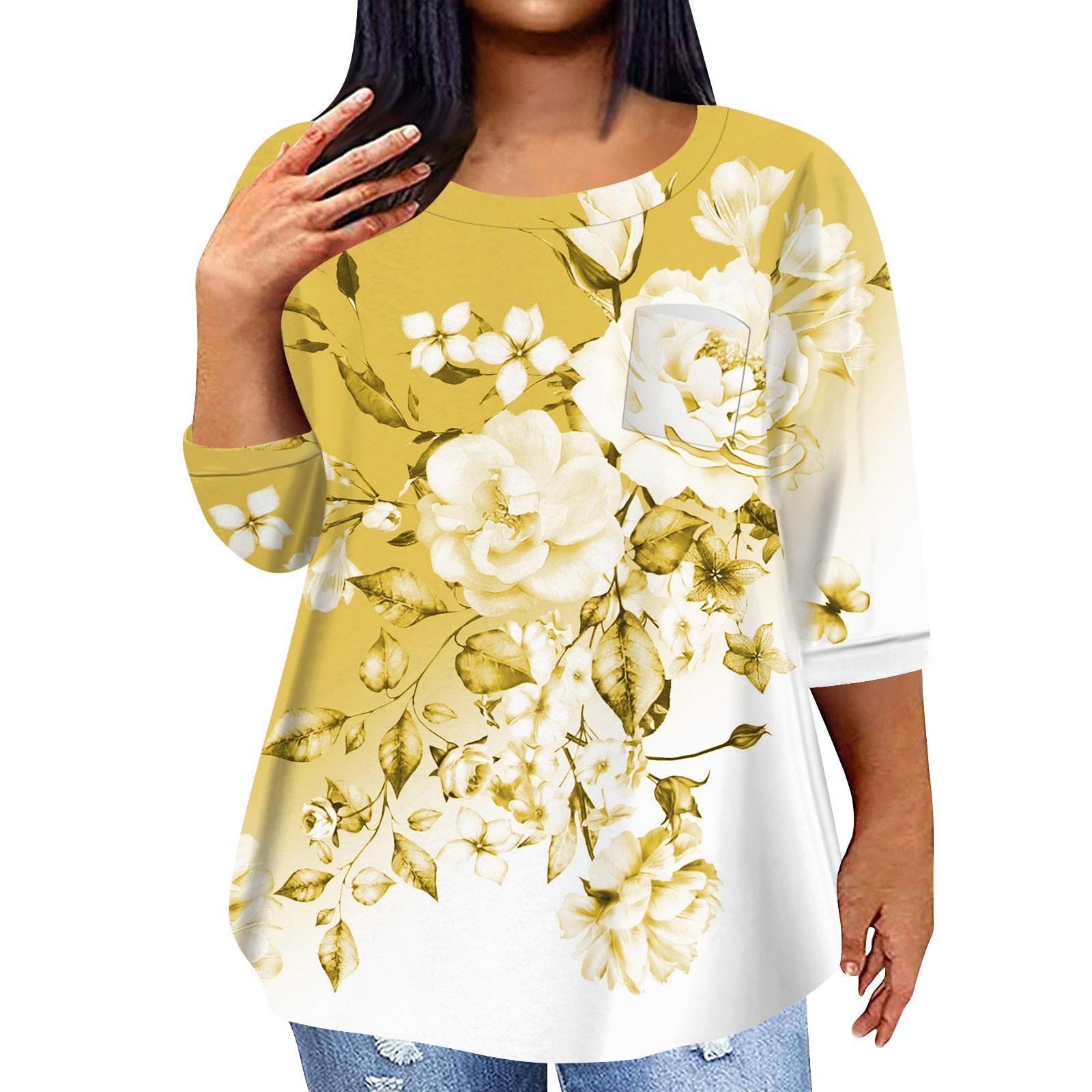 

Женский модный повседневный пуловер с круглым вырезом и рукавом три четверти с принтом, топ с рукавами 4/3 XL жёлтый