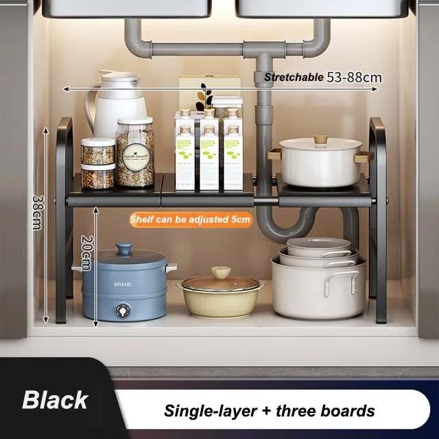 

Кухонный регулируемый стеллаж для кастрюль под раковину, многофункциональный стеллаж для посуды, сковородок, закусок, кухонной утвари, корзина для хранения на столешнице/в шкафу