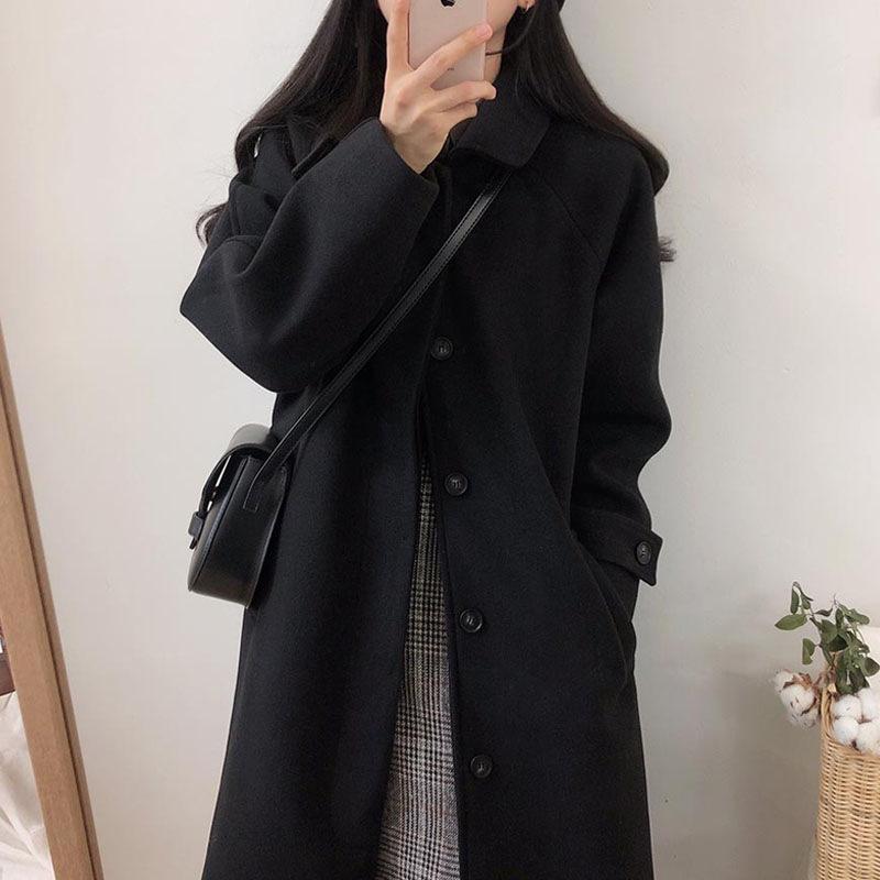 2025 Autumn/Winter Korean Style Loose Slimming Thick Wool Over-the-Knee Woolen Coat Plus Size Women's Mid-Length Jacket.