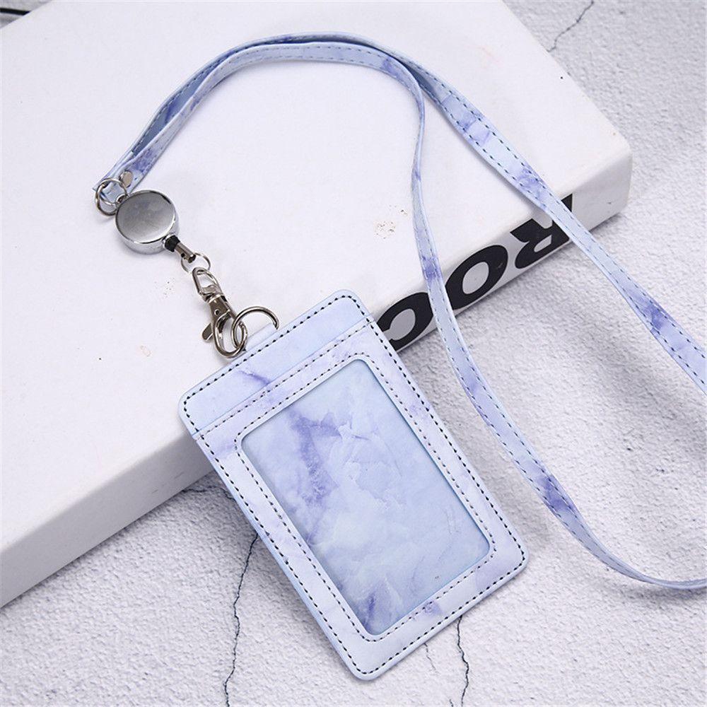 Lanyard Strap Marble Pattern PU Leather ID Cards Wallet Case Neck Lanyard Badge Holder Card Holder