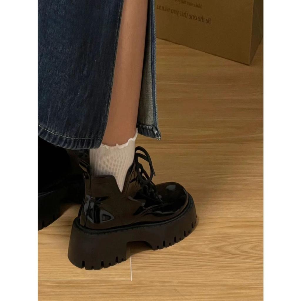 Black patent leather Martin boots for women's autumn 2025 new British style thick-soled heightening explosion retro short boots locomotive boots