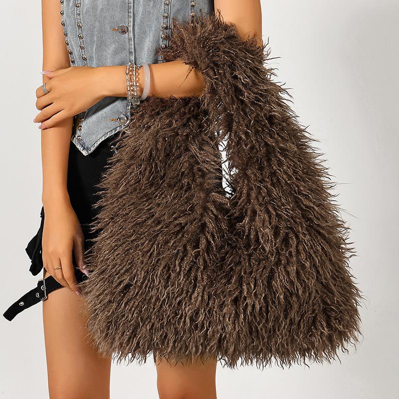 Yogodlns Luxe Pluizige Tote Dames Schoudertas Lamswol Kunstbont Hobo Tassen voor de Winter Grote Capaciteit Shopper Pluche Designer Handtassen