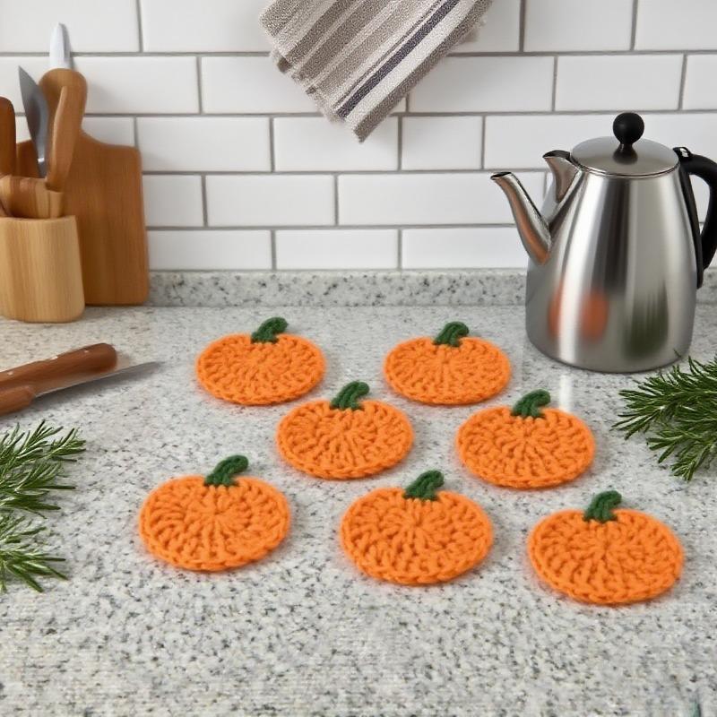 Posavasos de Calabaza Tejidos a Crochet Otoñales Hechos a Mano Decoración de Mesa Estilo Granja Otoñal Posavasos Resistentes al Calor Accesorios de Regalo para Cocina de Halloween