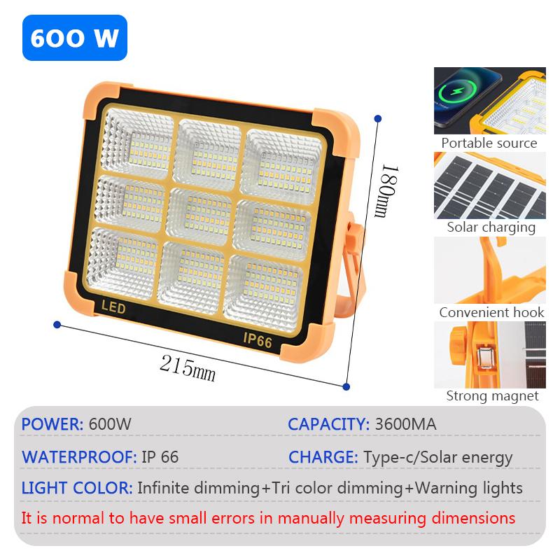 Outdoor Strong Sunlight Lighting Solar LED Floodlight IP66 Waterproof USB RechargeablePortable Camping Tent Fishing Work Light