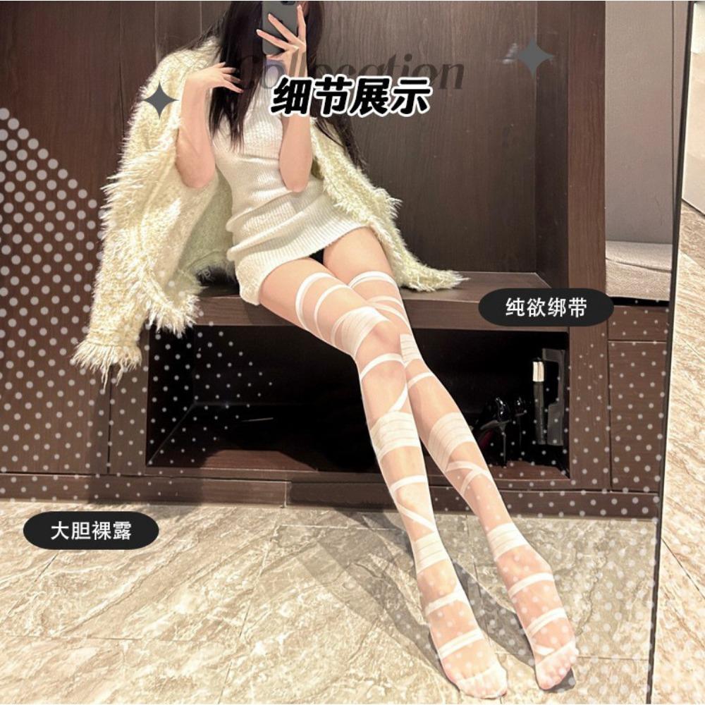 Domila Sexy Straps Stockings Babes JK Long Tube Knee Socks Pure Lust Lolita Subculture Y2k White Silk