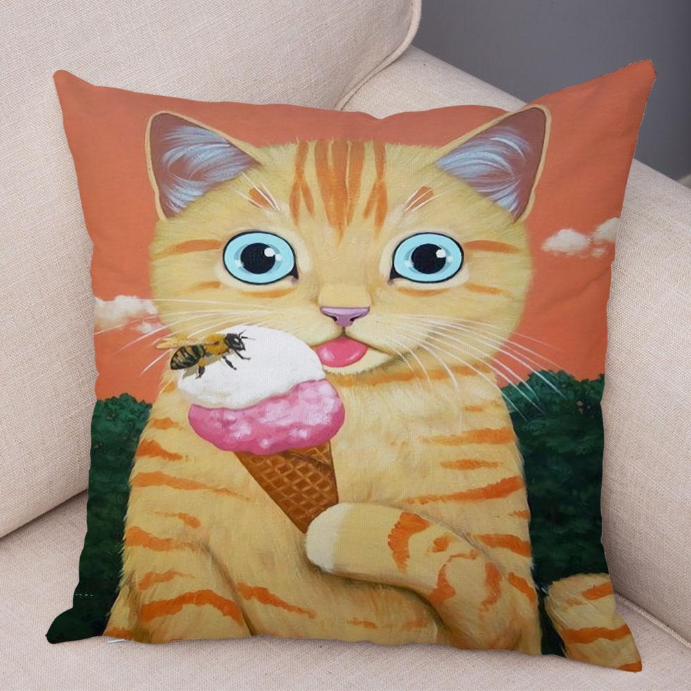 Bedroom Cute Funny Cartoon Coffee Cat Pillowcase Decoration Pet Animal Pillowcase Cushion Cover Sofa Home Car