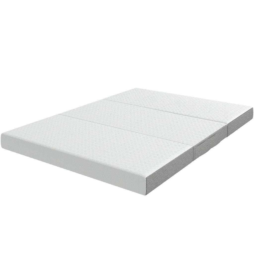 Folding Mattress, 3-Part, 140 x 190 x 15 cm, Gel Memory Foam Guest Mattress, White